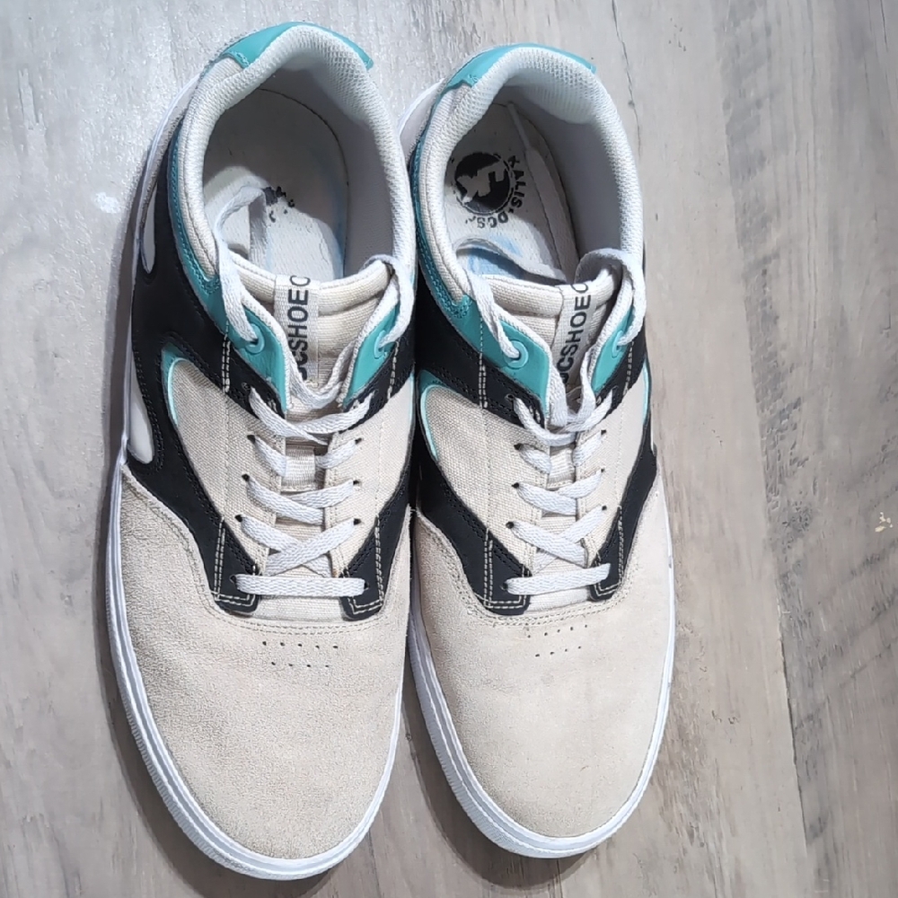 DC Kalis Vulc Cream, Black, and Teal Men's Sneakers